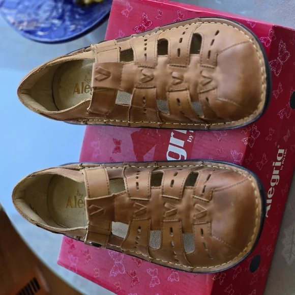 Alegria Tan Leather Cut-Out Sandals - Picture 6 of 6